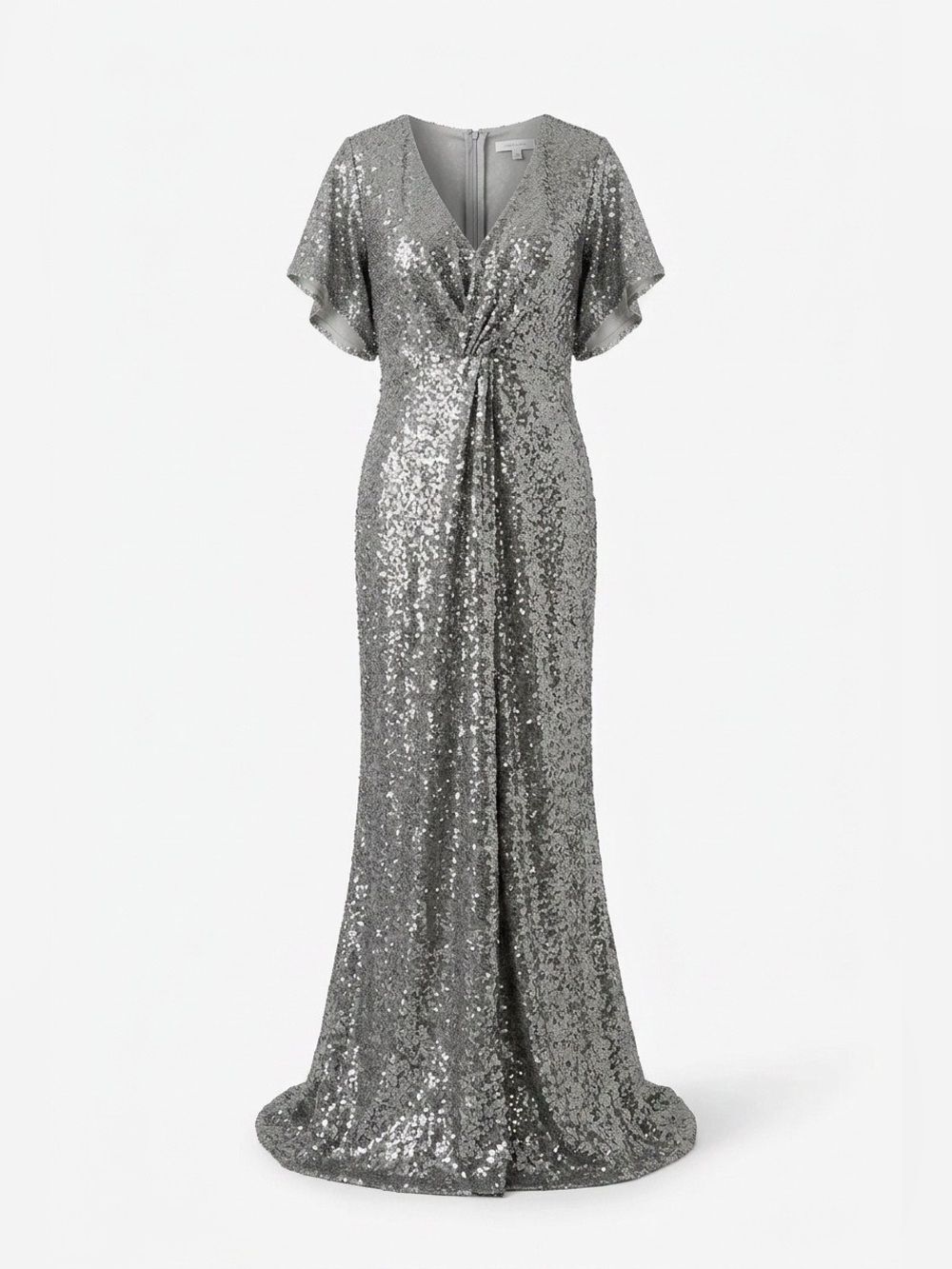 Revelry Silver Sequin V-Neck Maxi Gown